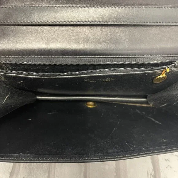 Christian Dior Vintage Black Leather Shoulder Bag w/ Adjustable Strap - Preowned - Picture 12 of 14